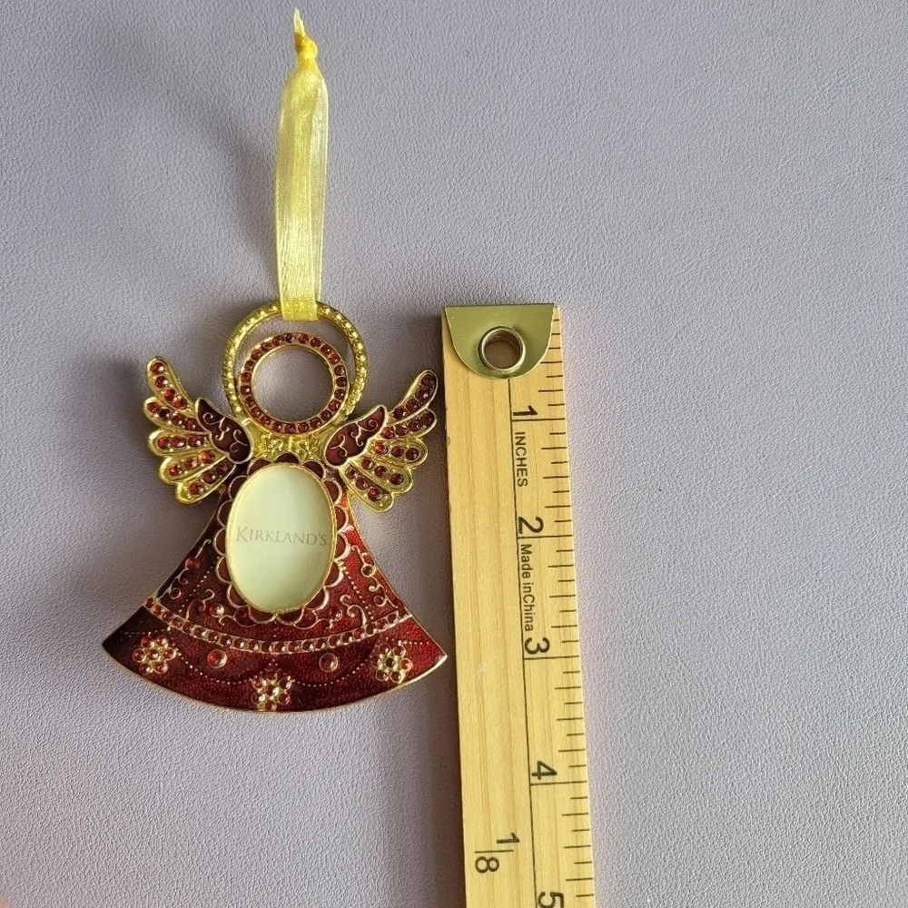 Kirkland's Gold Red Rhinestone Angel Photo Frame Christmas Tree Ornament Vintage